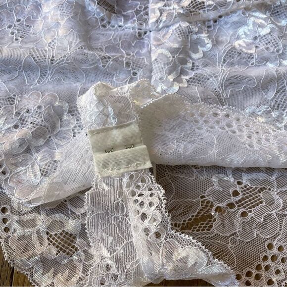 Sexy Lingerie Jumpsuit with Criss Cross Straps Semi Sheer White Lace Seduce, M - Picture 8 of 13